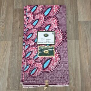 Vlisco Holland Fabric 6 Yards Cotton Wax Block Print Pink Blue African